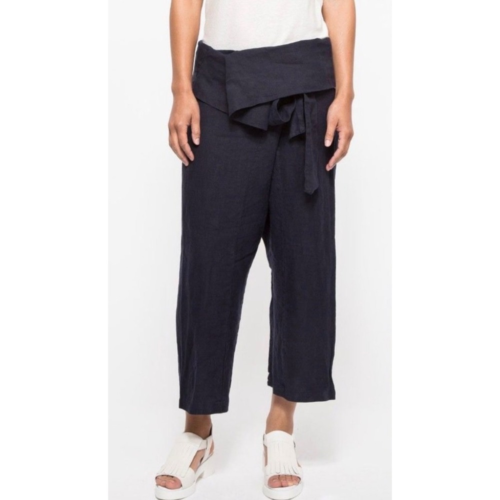 Black Crane Linen Thai Fisherman Wrap Pants Washed Black Lagenlook Size S